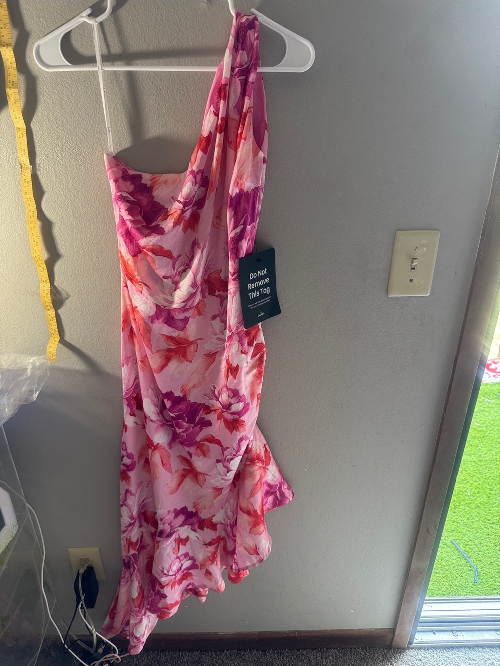 Lulu's Pink & Fuchsia One-Shoulder Floral Ruffle Dress
